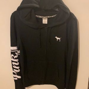 Womens Size Medium… Victoria Secret Pink Zip-Up Black Sweatshirt.